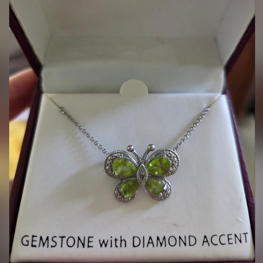 Elegant Silver Butterfly Necklace with Gemstones And Diamond Accent